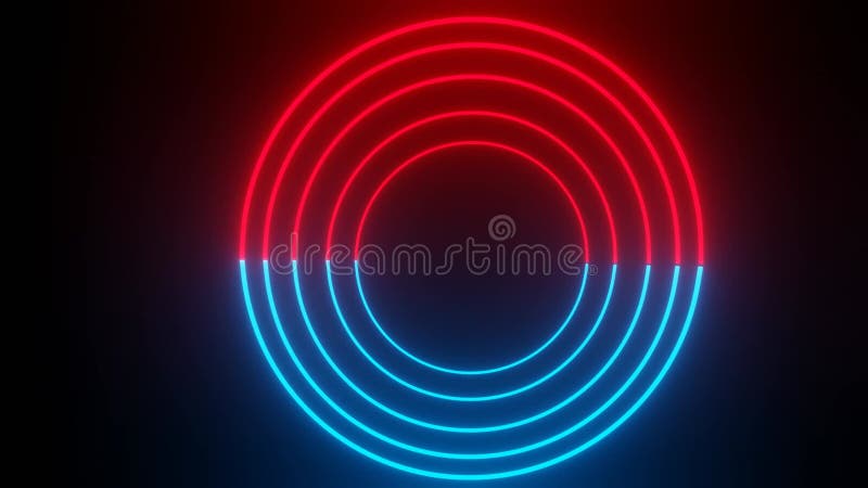 Concentric light neon targets in blue and red. Continuous rotation of the circular slice when alternating blue and red vector illustration