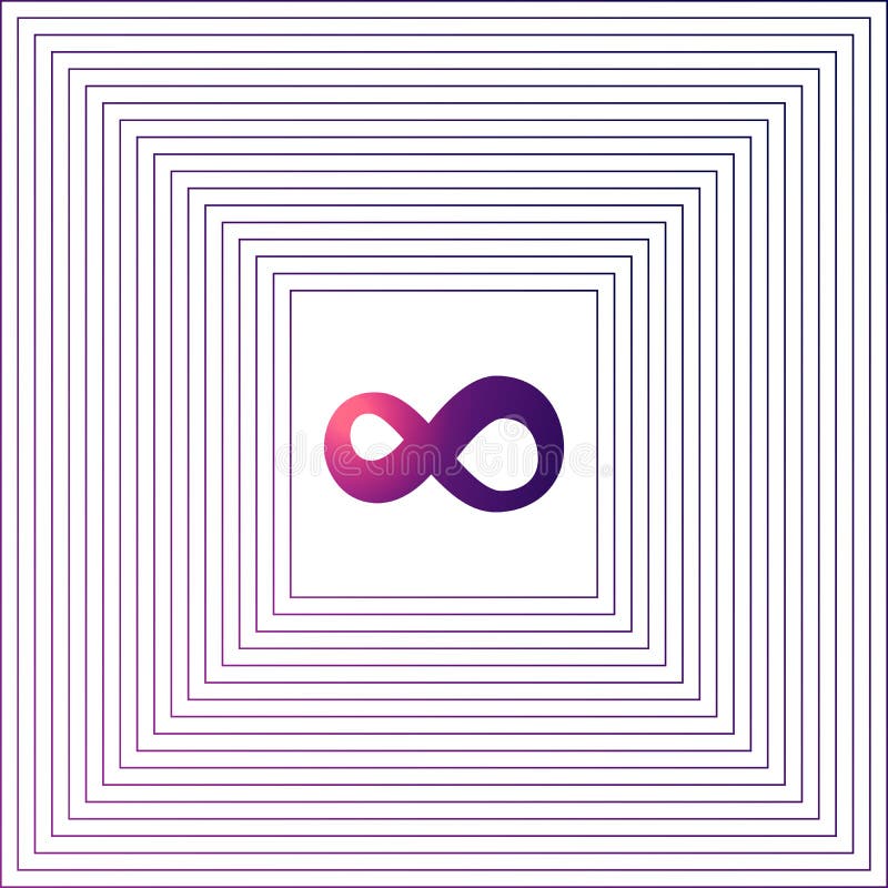Concentric squares ,concentric abstract geometric pattern. Radial, square linear texture. infinity symbol in the center vector illustration