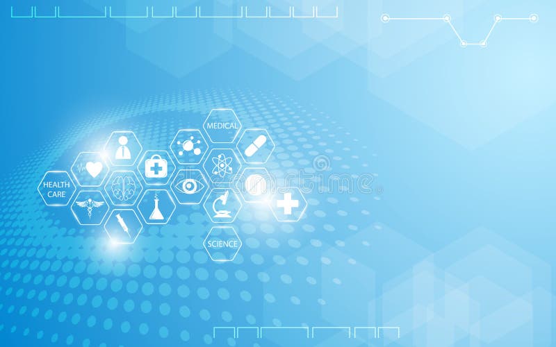 Concept abstract de inovație în domeniul sănătății medicale și al asistenței medicale, cu design-ul pe bază de pictograme stock illustration