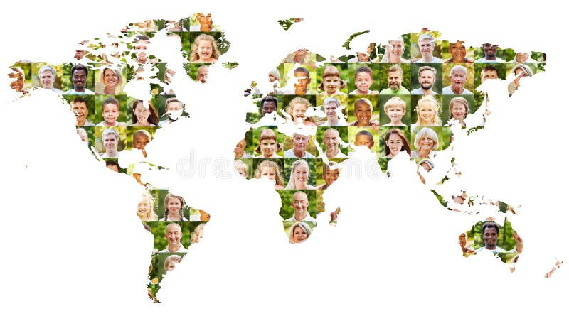 Concept actif de population mondiale avec le collage de portrait photo libre de droits Concept actif de population mondiale avec le collage de portrait photo libre de droits