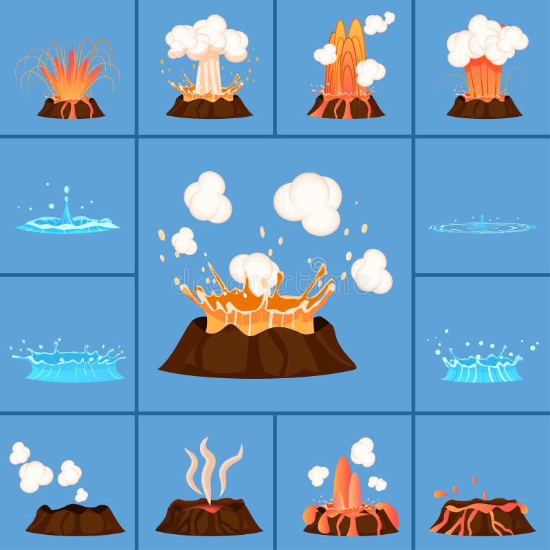 Concept of Active Volcano and Geyser in Action royalty free illustration Concept of Active Volcano and Geyser in Action royalty free illustration