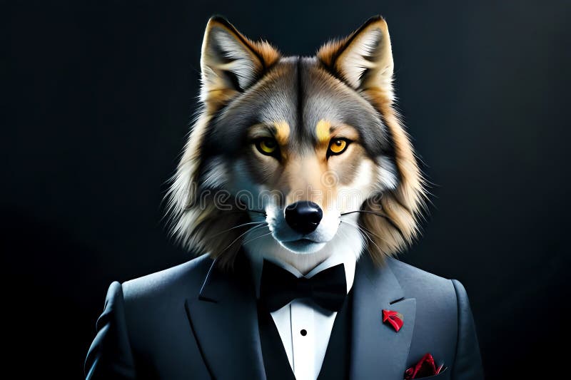 Aggressive Wolf in an Expensive Grey Business Suit, Staring Forward