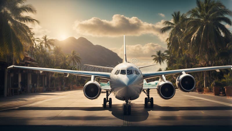 Concept of airplane travel to exotic destination royalty free illustration