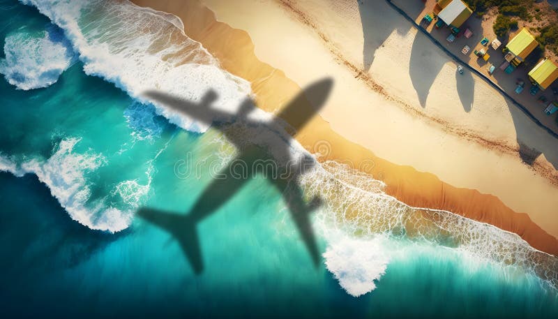 Concept of airplane travel to exotic destination, ai generative illustration stock illustration