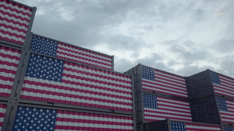 Concept américain d'exportation ou d'importation. les conteneurs usa flag sont situés au terminal conteneur illustration de vecteur