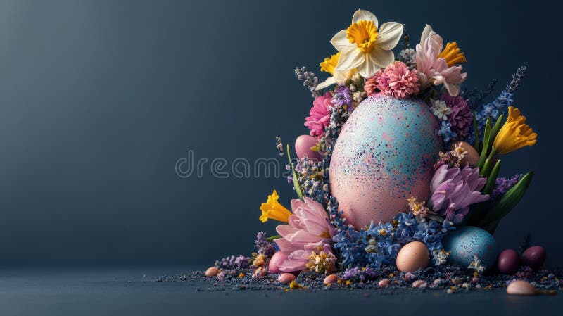 Concept art: Happy Easter flowers sprouting from painted eggs royalty free illustration