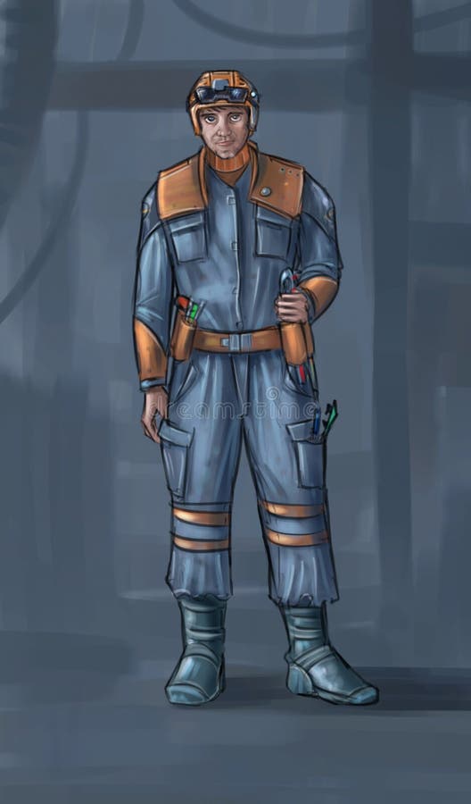 Concept Art Science Fiction Illustration of Technician Wearing Working ...