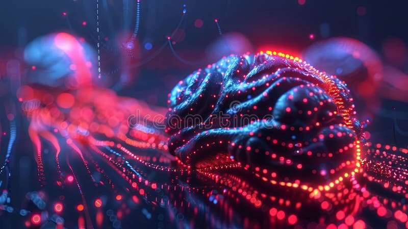 The concept of artificial intelligence. An abstract glowing brain. Turn on your brain and mind energy. Scientific and stock illustration