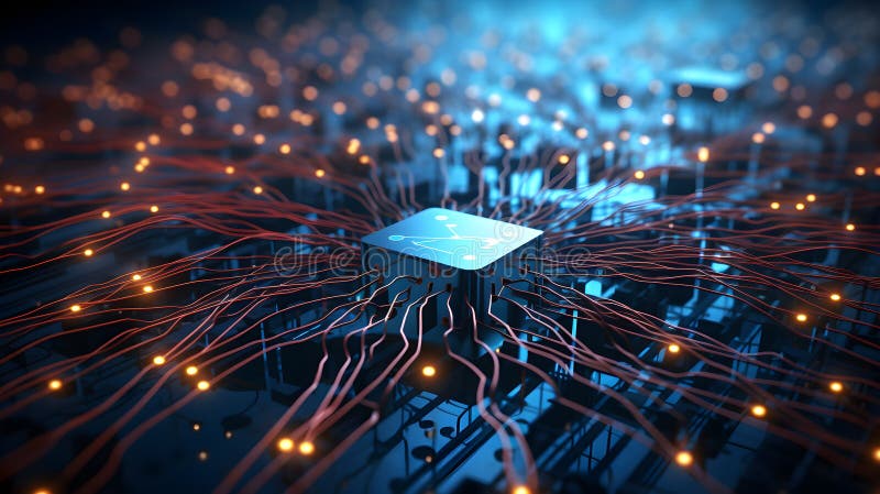 The concept of artificial intelligence is continually evolving, and one of its key components is the brain-like processor CPU. royalty free illustration
