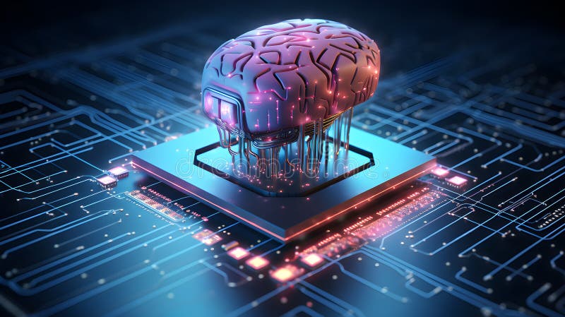 The concept of artificial intelligence is continually evolving, and one of its key components is the brain-like processor CPU. stock illustration