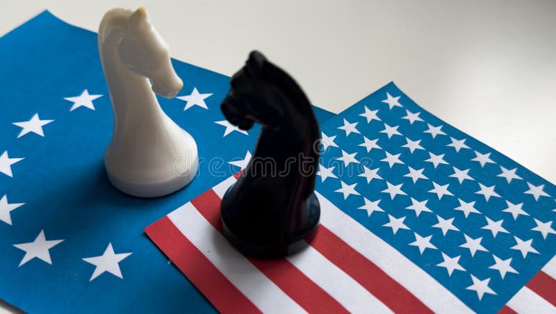 Concept avec pièces d'échecs Union européenne et Etats-Unis. Concept avec pièces d'échecs européen
