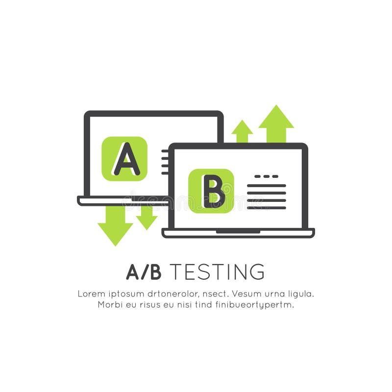 Concept of A/B Testing, Bug Fixing, User Feedback, Comparison Process, Mobile and Desktop Application Development royalty free illustration Concept of A/B Testing, Bug Fixing, User Feedback, Comparison Process, Mobile and Desktop Application Development royalty free illustration