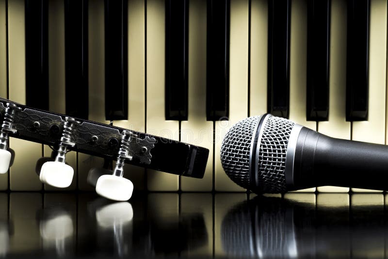 Concept Behind the Music the Microphone and Keys Stock Image Image of