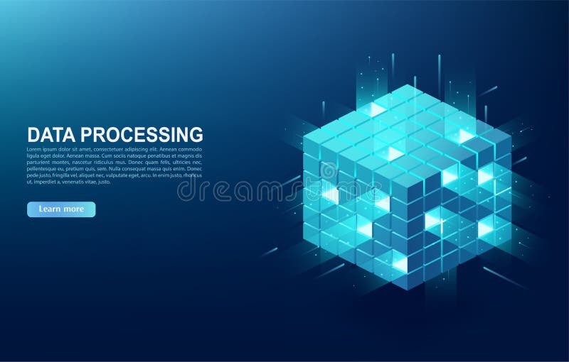 Concept of big data processing center, cloud database, server energy station of future. Digital information technologies in form o royalty free illustration