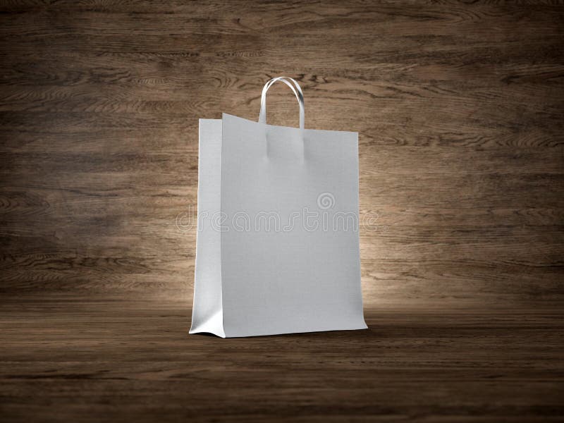 Concept of blank white shopping bag wooden