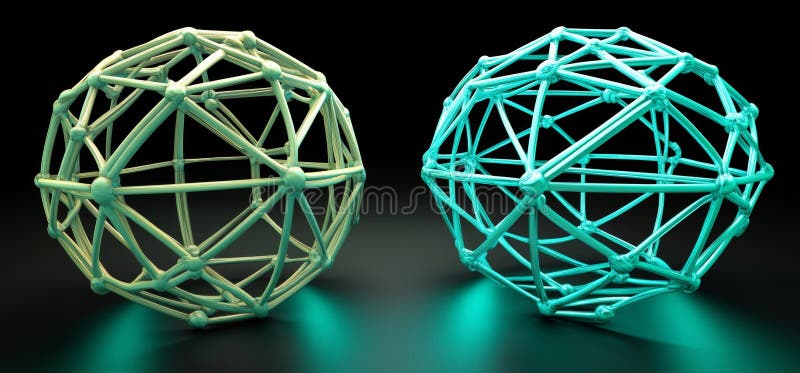 The concept of blockchain technology is depicted through a 3D rendering of abstract prisms with lights on a background royalty free illustration