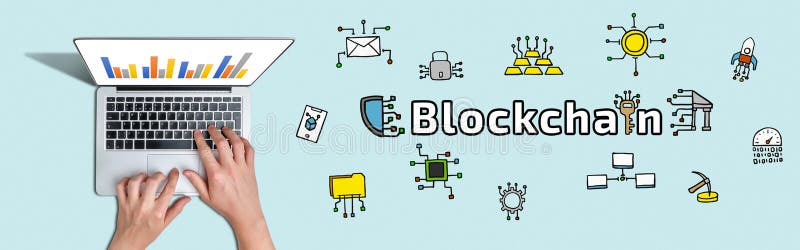 Concept blockchain or technology of recording and distributed storage of information with abstract icons. Blockchain network analysis stock images, royalty-free photos and pictures