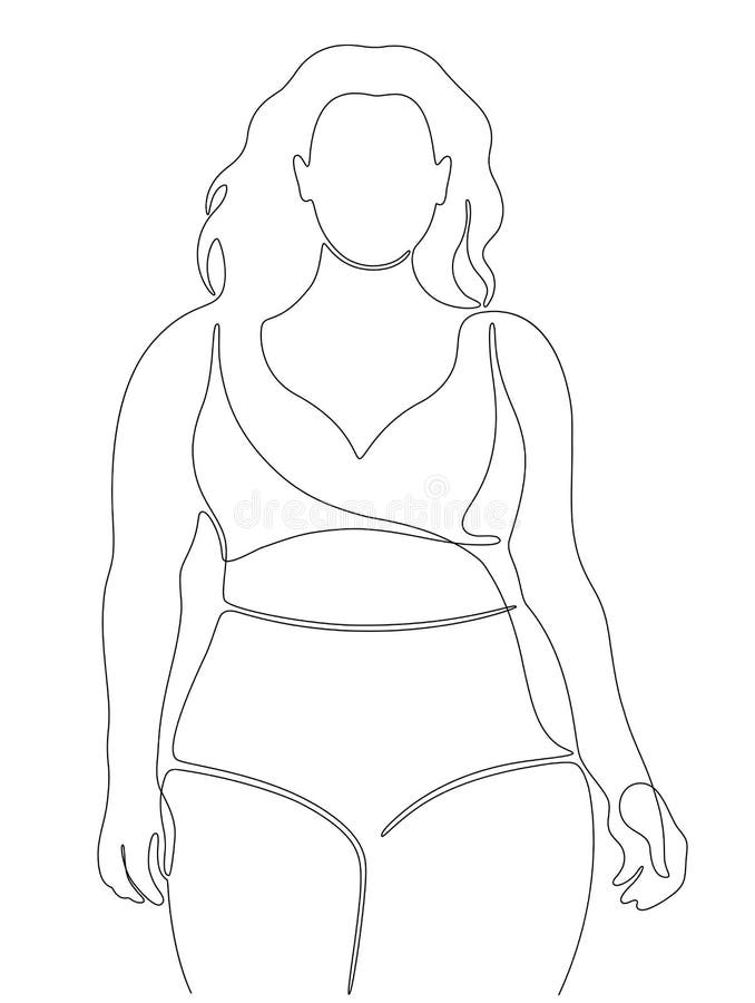 Line Art Vector Illustration Curvy Woman Underwear Size Girl Bikini Stock  Vector by ©LanaBrow 646961090