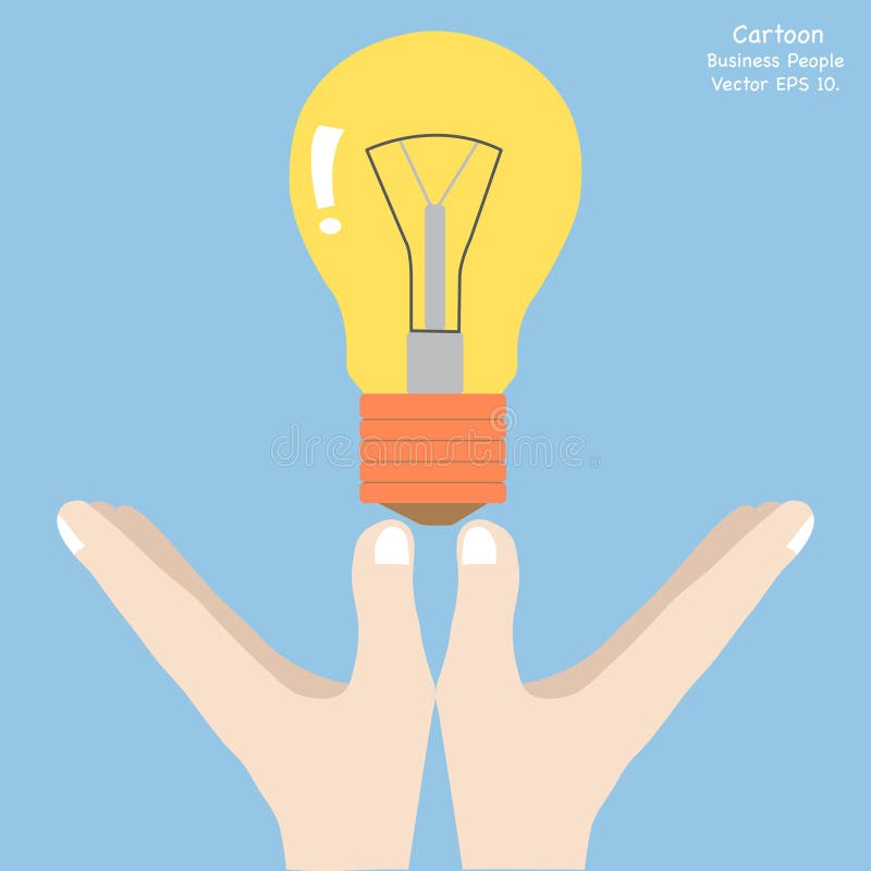 Concept of Business cartoon hand holding creative light bulb idea. stock illustration