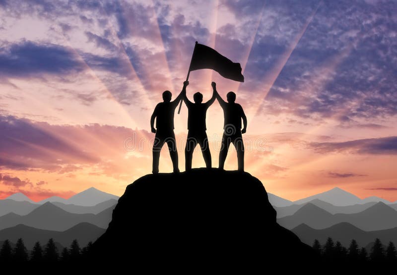 Silhouette Two Climbers Mountain Top Flag His Hand Photos - Free &  Royalty-Free Stock Photos from Dreamstime