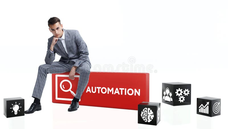 The concept of business, technology, the Internet and the network. Domino inscription: Automation stock photo