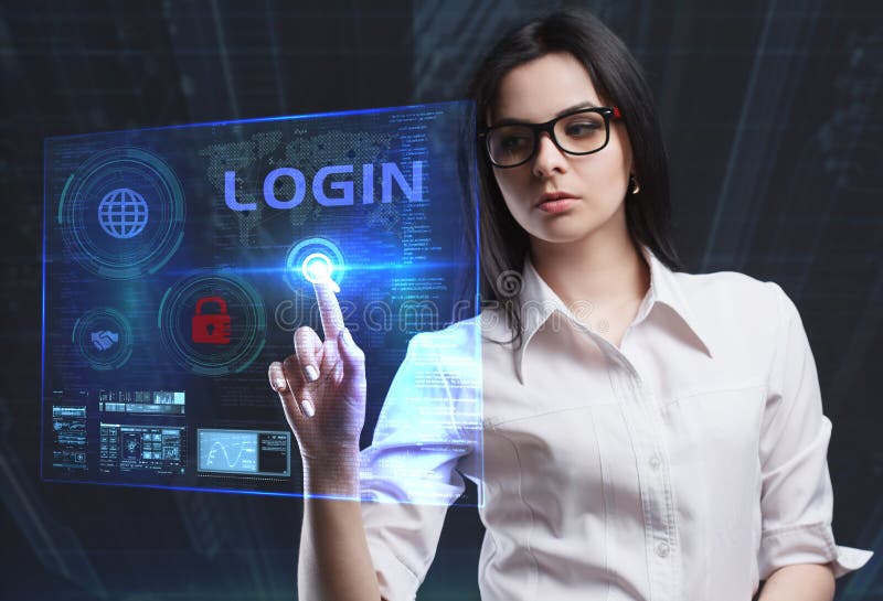 The concept of business, technology, the Internet and the network. A young entrepreneur working on a virtual screen of the future royalty free stock photo