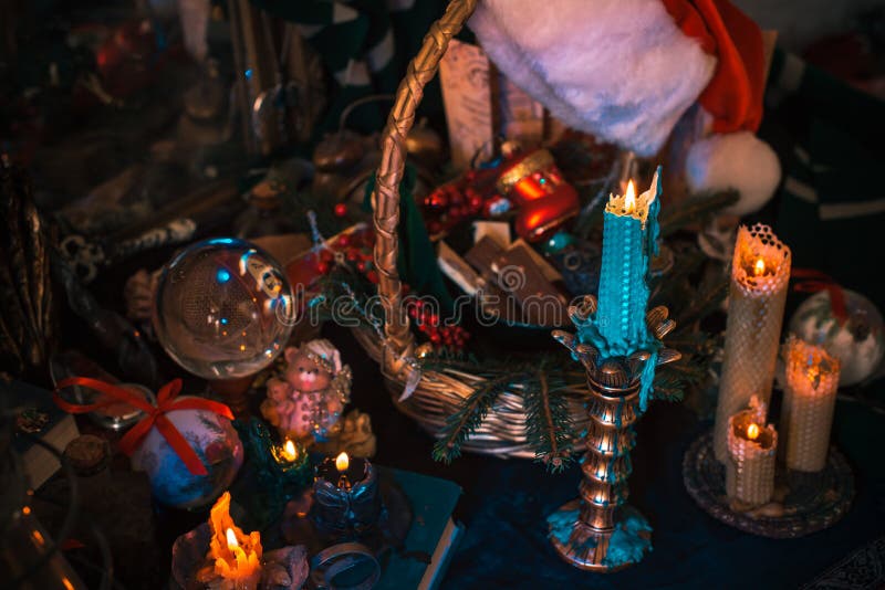Christmas Wizard Altar, Magic Concept, Occult Stuff Stock Image - Image of fortune, divination 
