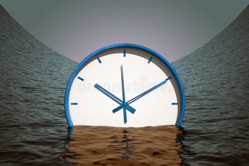Concept Clock Sinks into the Sea Stock Illustration Illustration of