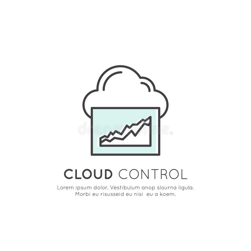 Concept of Cloud Control Management, API, Network Connection, Secure Log In, Traffic, Process vector illustration