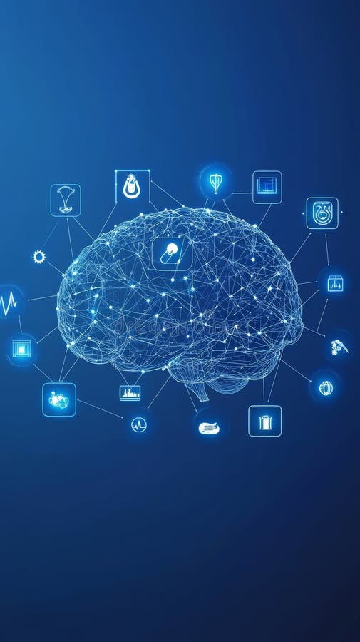 The concept of cocktail bartending techniques. AI applications in healthcare cybersecurity. A futuristic digital brain royalty free stock photography