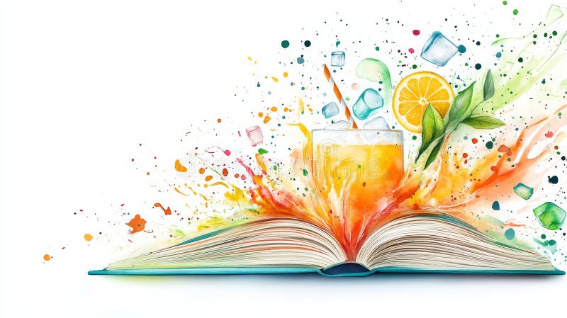 Concept of Cocktail Bartending Techniques: A Refreshing Beverage Amidst Open Books and Lively Citrus Elements royalty free stock image