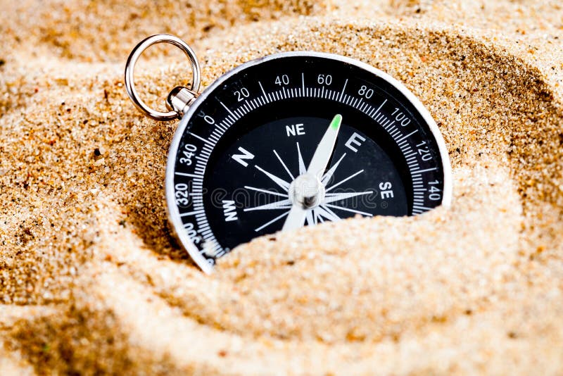Concept Compass in Sand Searching Meaning of Life Stock Photo Image