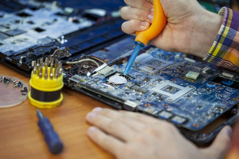 The concept of computer hardware, mobile phone, electronic, repairing, upgrade and technology royalty free stock images