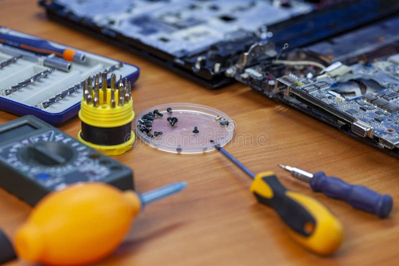 The concept of computer hardware, mobile phone, electronic, repairing, upgrade and technology royalty free stock photo