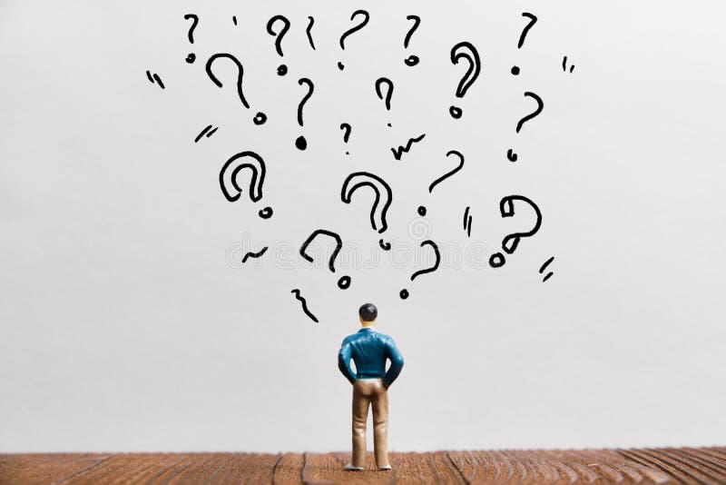 The concept of confusion and finding answers to questions about signs and persona royalty free stock image