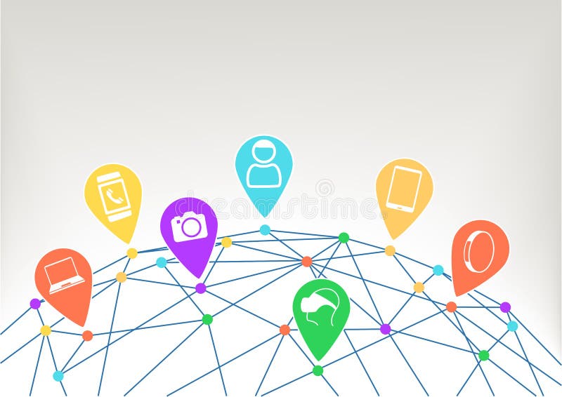 Concept of connected devices like smart phone, smart watch, wearables, camera in internet of things (IoT) era royalty free illustration