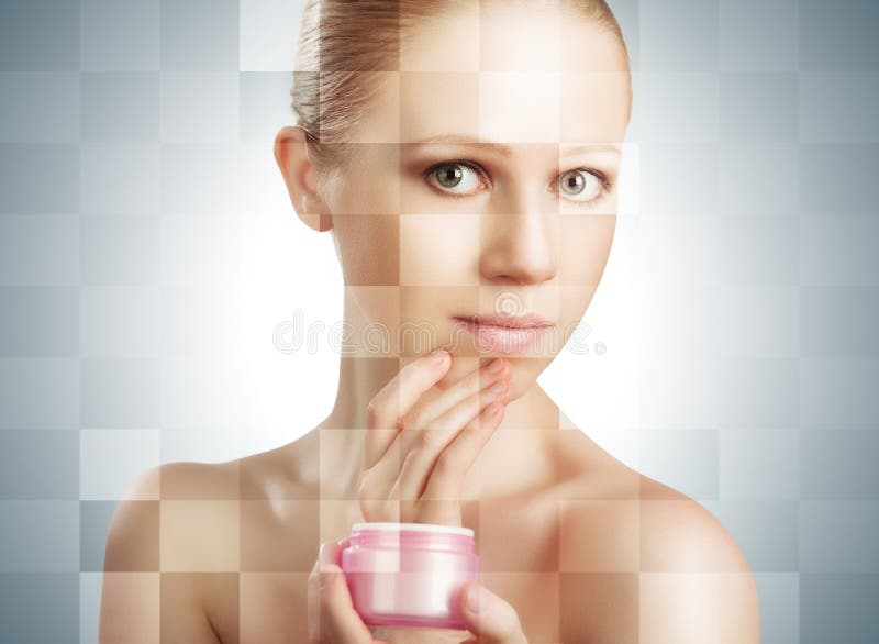 Concept of cosmetic effects, treatment and skin care. face of y royalty free stock image Concept of cosmetic effects, treatment and skin care. face of y royalty free stock image