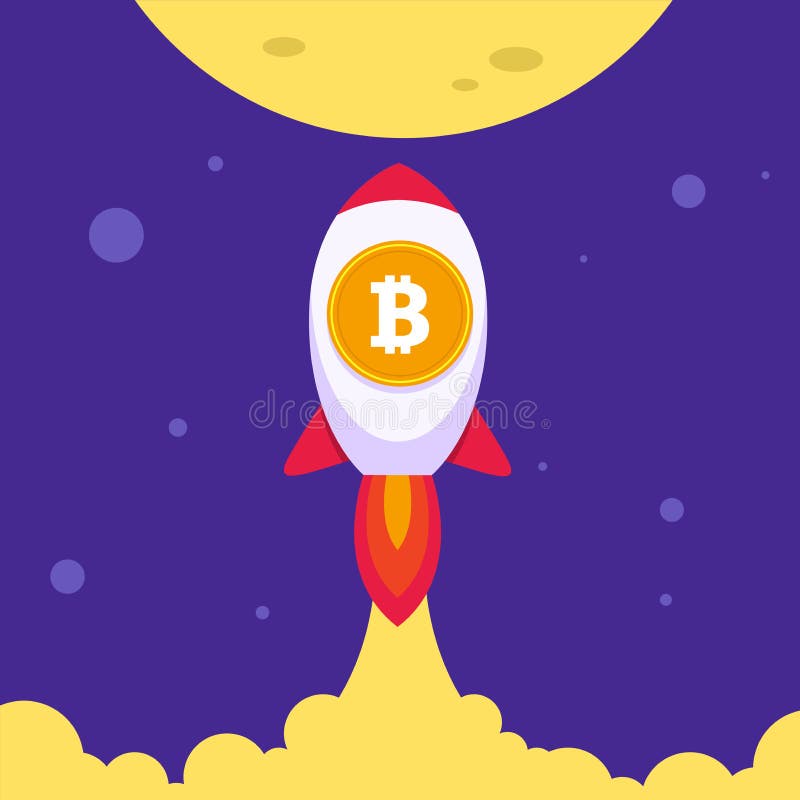 Concept criptomonedă lansator de rachete bitcoin btc. bitcoin s-a urcat pe Lună. royalty free illustration