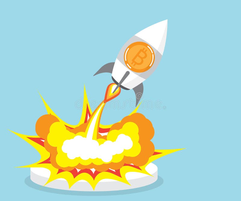 Concept criptomonedă lansator de rachete bitcoin royalty free illustration
