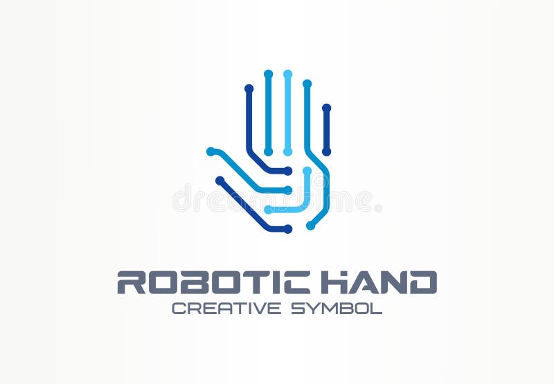 Concept créatif de symbole de main robotique Technologie numérique, logo abstrait d'affaires de sécurité de cyber Contact de VR, illustration libre de droits Concept créatif de symbole de main robotique Technologie numérique, logo abstrait d'affaires de sécurité de cyber Contact de VR, illustration libre de droits