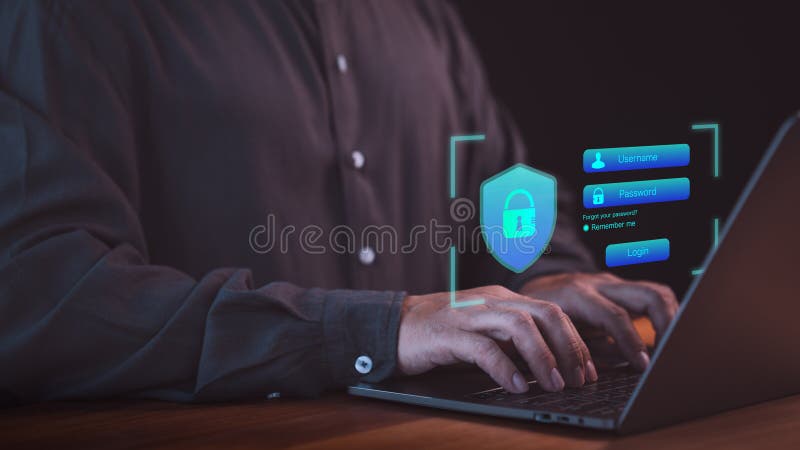 Concept of cyber security, information security and encryption on laptop, highlighting secure login methods stock photography