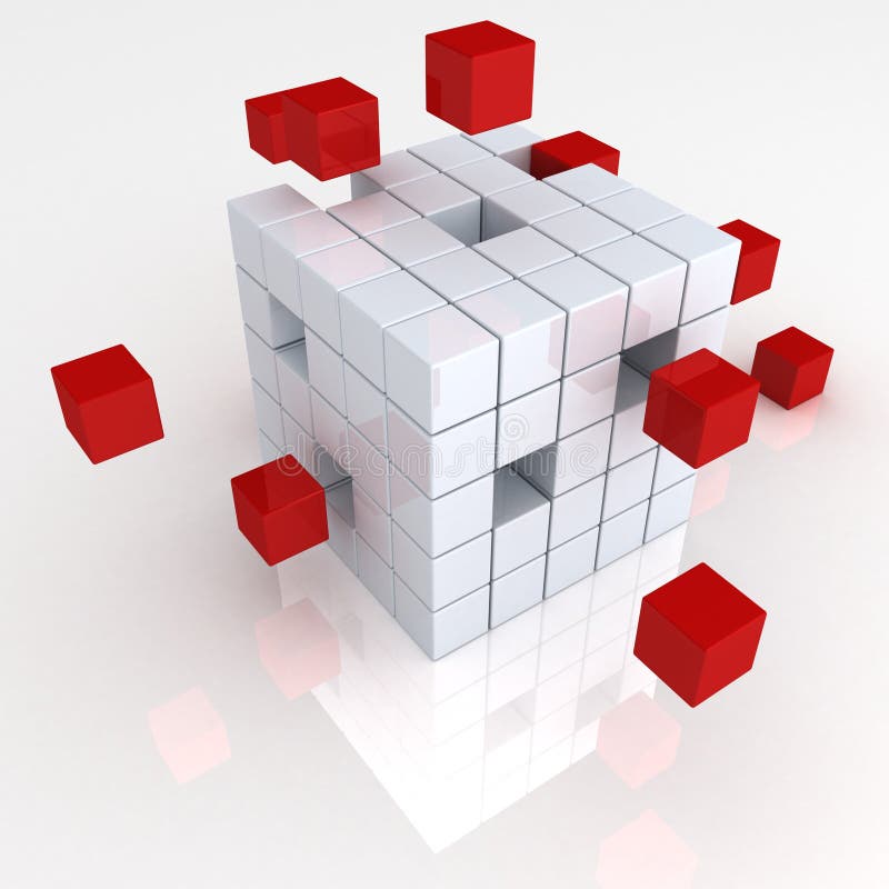 Teamwork business abstract concept with red cubes 3d. Teamwork business abstract concept with red cubes 3d