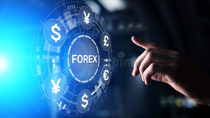 Concept d'affaires globale de la bourse d'échange de devises d'échanges du forex sur l'écran virtuel photo stock