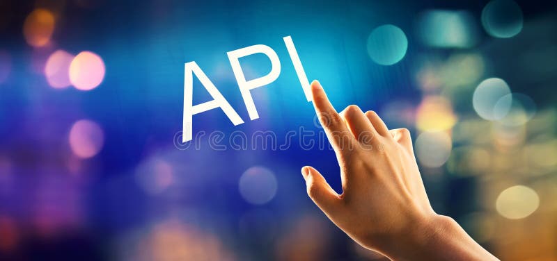 Concept d'api avec la main appuyant sur un bouton images stock Concept d'api avec la main appuyant sur un bouton images stock