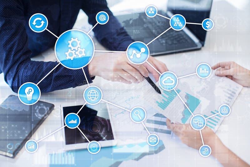 Concept d'automation comme innovation, améliorant la productivité, la fiabilité en technologie et les processus d'affaires photo stock