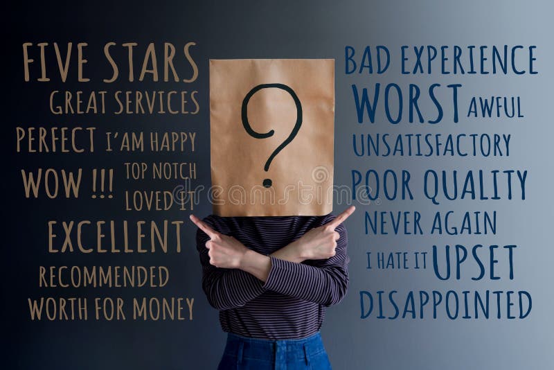 Concept d'expérience de client Femme de client avec la question Mark Ico images libres de droits Concept d'expérience de client Femme de client avec la question Mark Ico images libres de droits