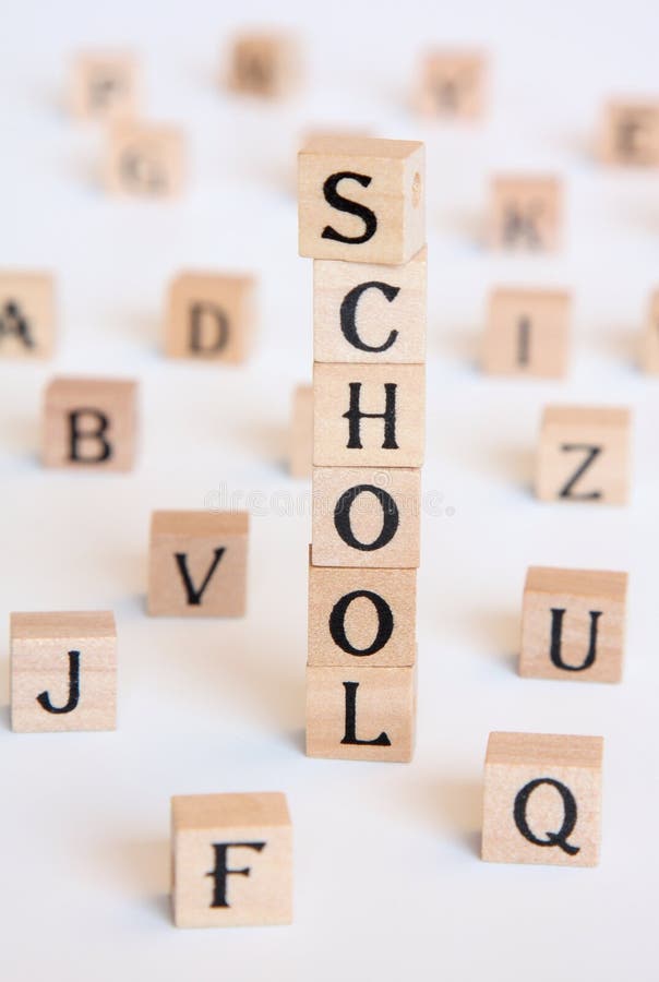 Wooden letters representing school and education. Wooden letters representing school and education