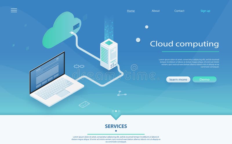 Concept of data network management. Big data flow processing concept, cloud database. Concepts Cloud storage. Cloud computing technology users network configuration isometric with laptop.