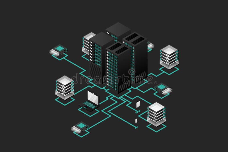 Concept of Data Network Management .Vector Isometric Map with Business