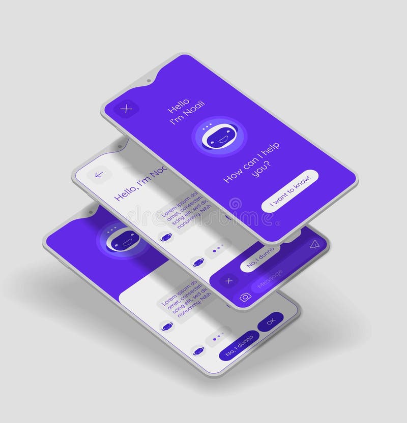 Concept de aplicație mobilă chatbot-uri cu module mockups 3d royalty free illustration
